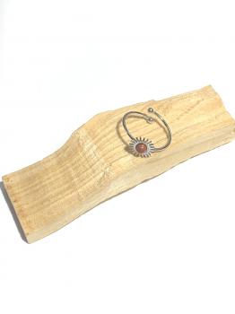 Bague jaspe rouge réglable en acier inoxydable argenté