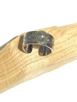 Bague labradorite ethnique réglable en acier inoxydable argenté