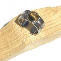 Bague oeil de tigre ethnique réglable en acier inoxydable argenté